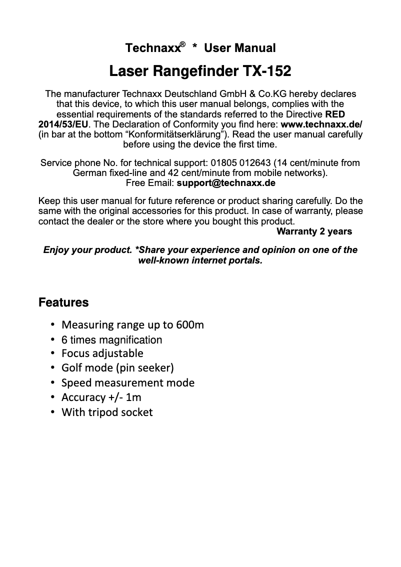 Imagen de la primera página del manual del dispositivo TX-152