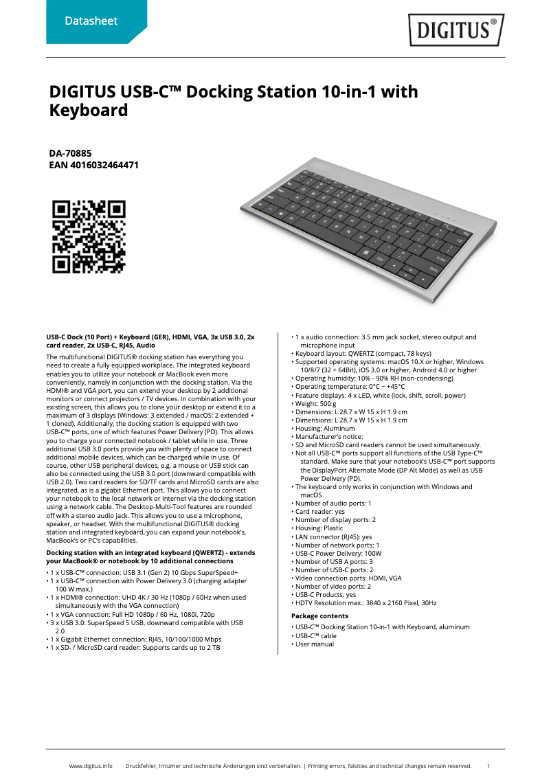 Página 1 del manual Ficha técnica Digitus DA-70885