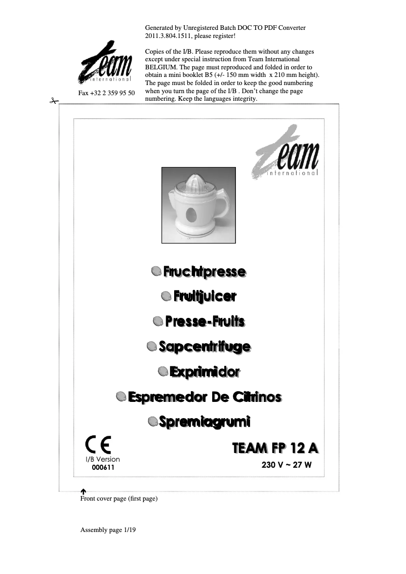 Página 1 del manual Manual de usuario Team FP 12