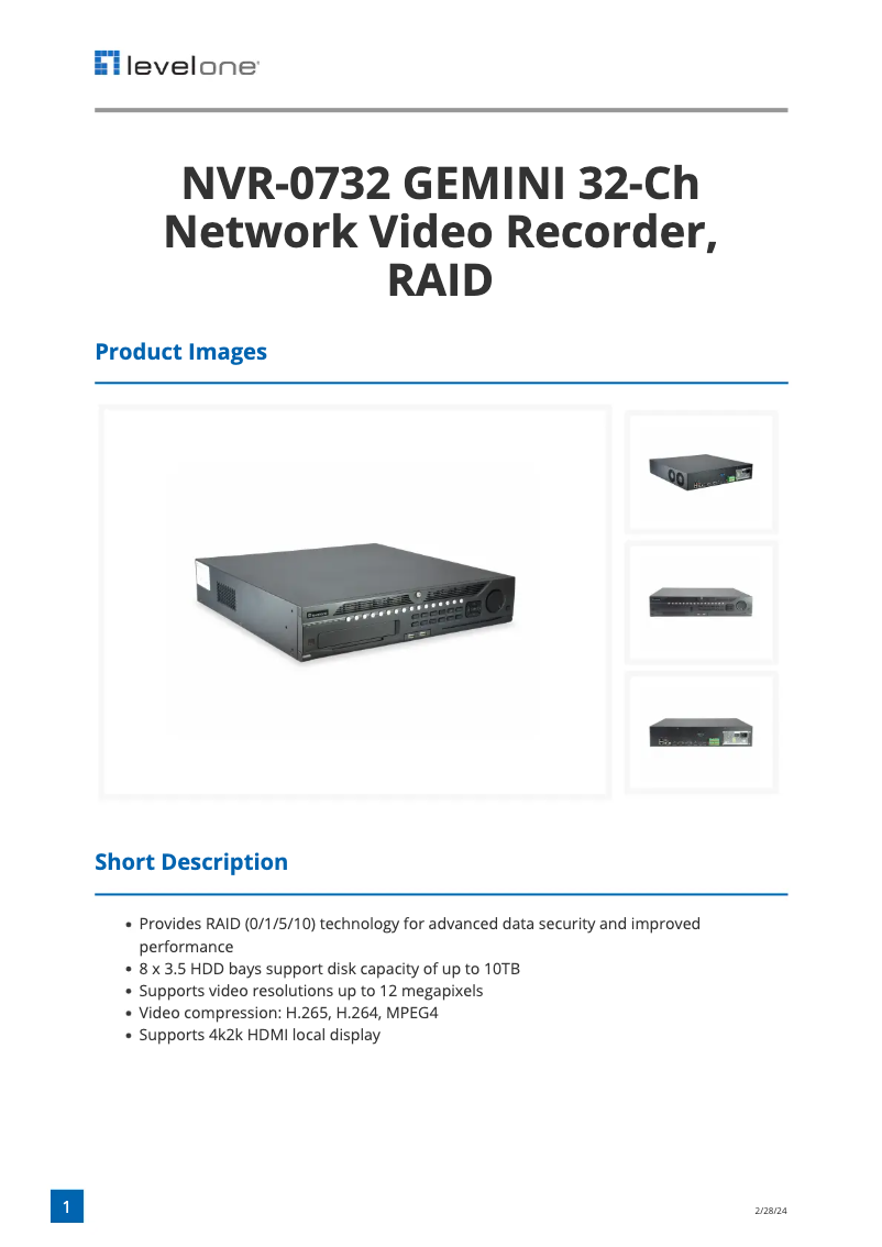 Imagen de la primera página del manual del dispositivo NVR-0732