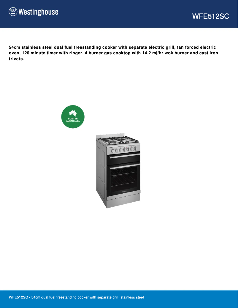 Página 1 del manual Ficha técnica Westinghouse WFE512SC