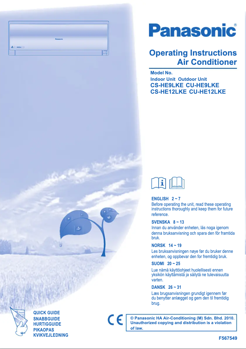 Página 1 del manual Manual de usuario Panasonic CU-HE9LKE