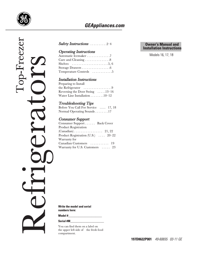 Imagen de la primera página del manual del dispositivo GTS18ABBRWW