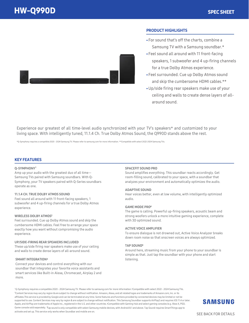 Página 1 del manual Ficha técnica Samsung HW-Q990D