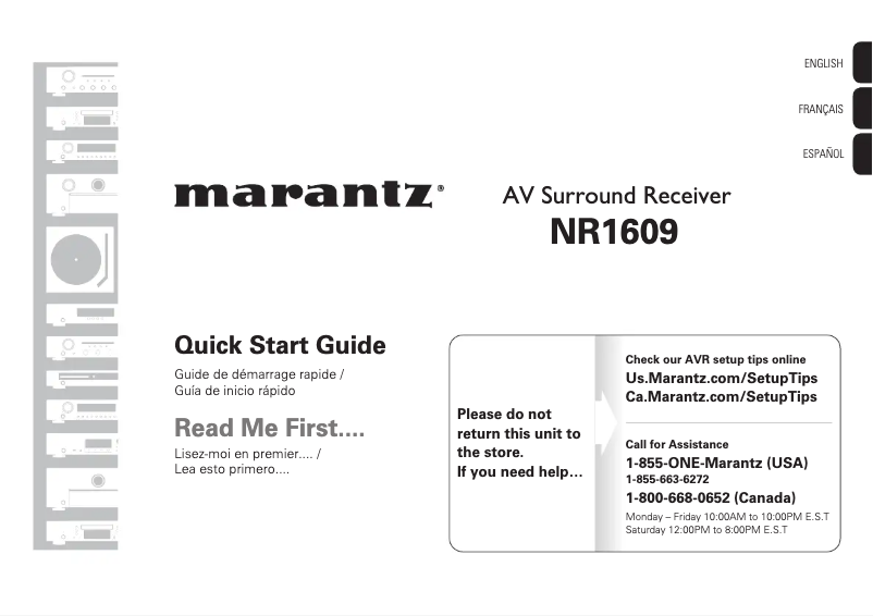 Página 1 del manual Guía de inicio rápido Marantz NR1609