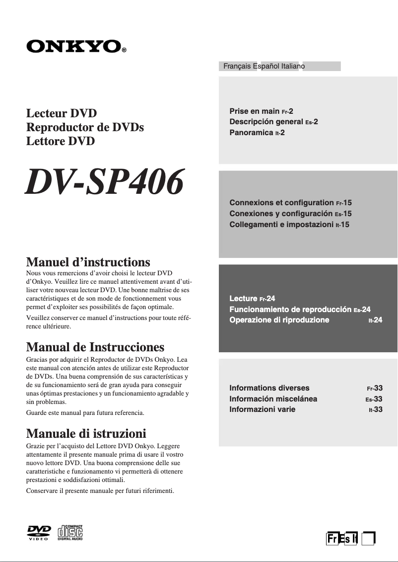 Imagen de la primera página del manual del dispositivo DV-SP406