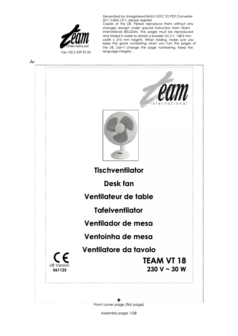 Página 1 del manual Manual de usuario Team VT 18