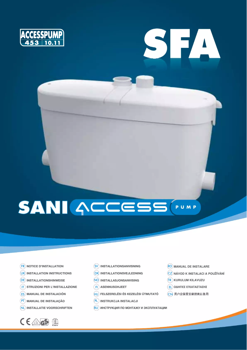 Imagen de la primera página del manual del dispositivo Saniaccess Pump