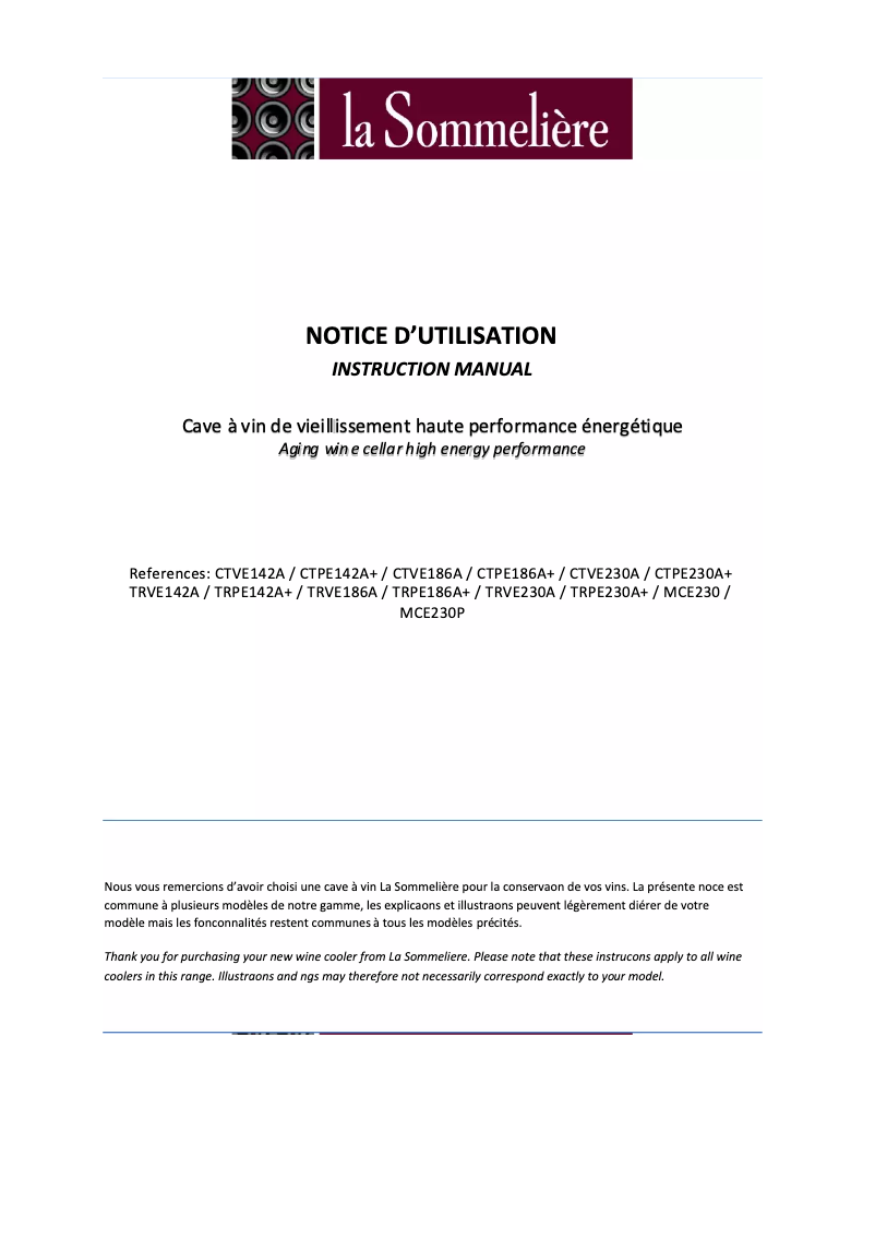 Página 1 del manual Manual de usuario La Sommelière CTPE142A+