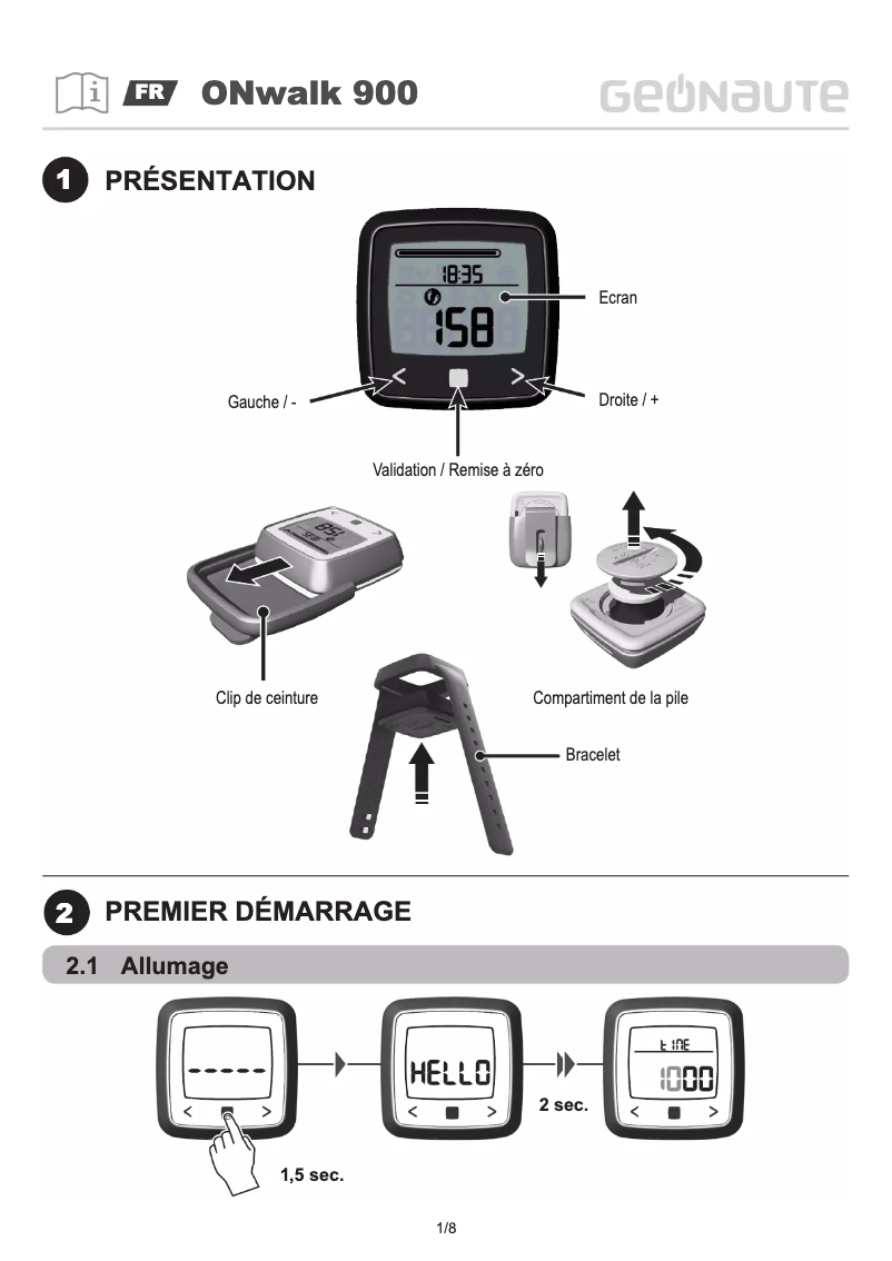 Imagen de la primera página del manual del dispositivo ONwalk 900