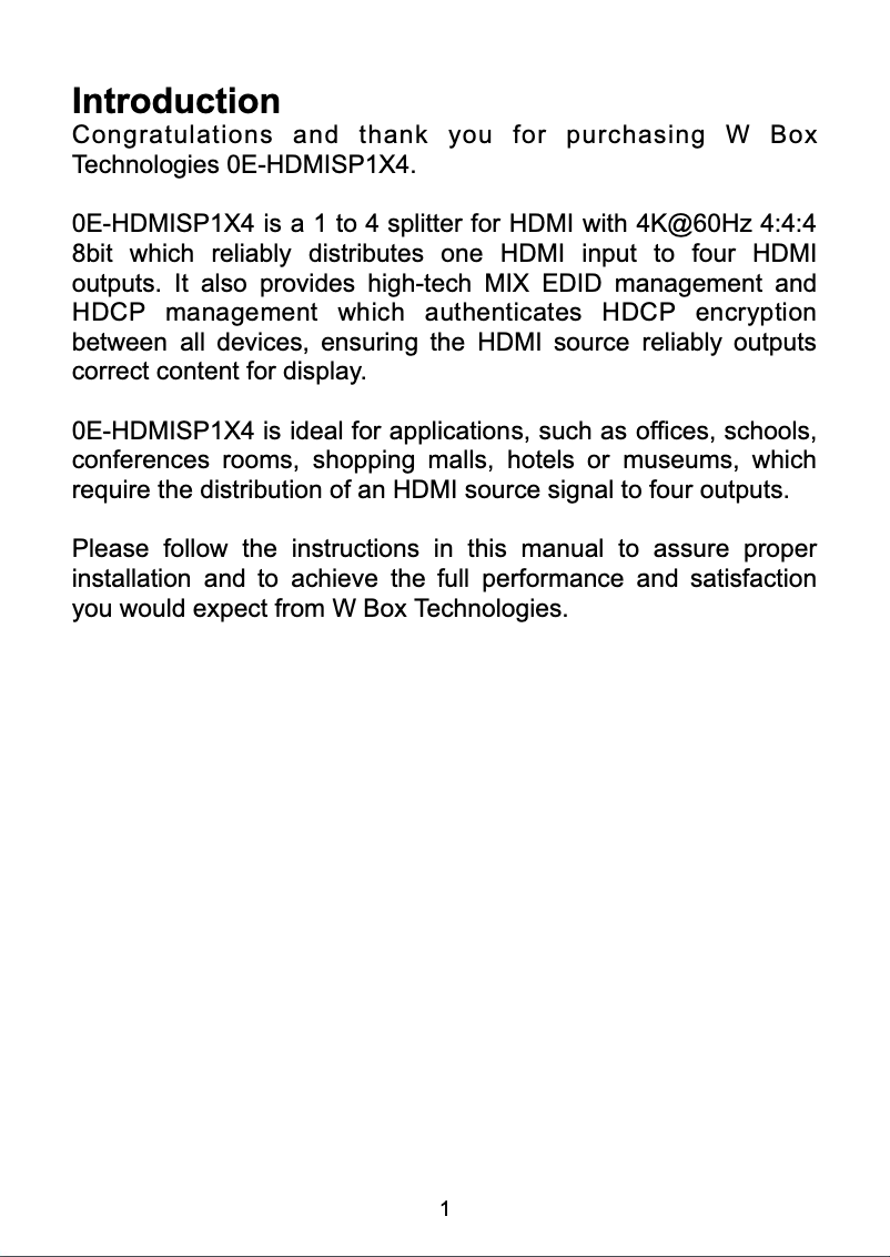 Imagen de la primera página del manual del dispositivo 0E-HDMISP1X4