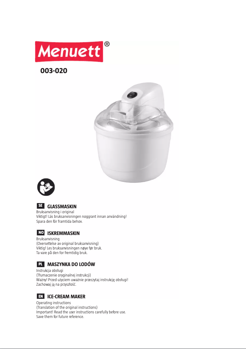 Página 1 del manual Manual de usuario Menuett 003-020