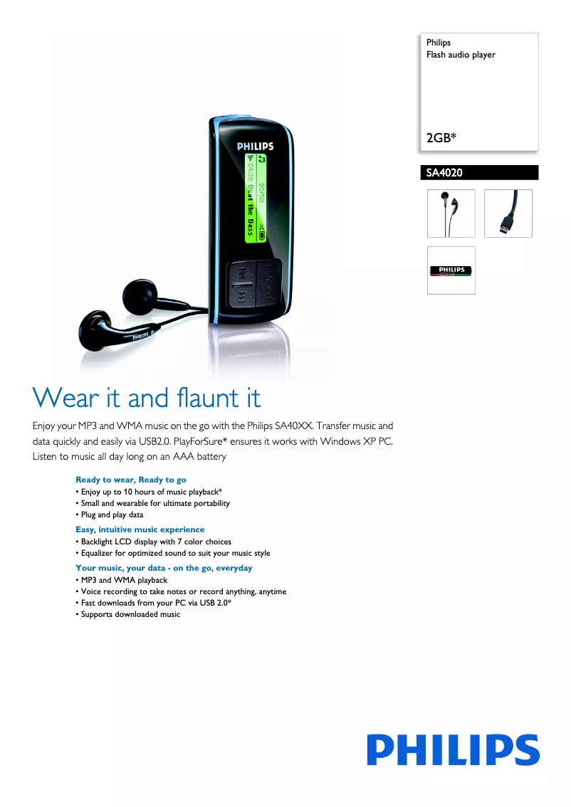 Página 1 del manual Folleto Philips SA4020