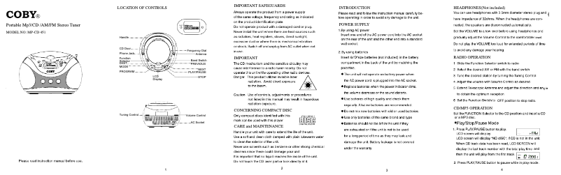 Página nº 1 - Manual de usuario Coby MPCD451