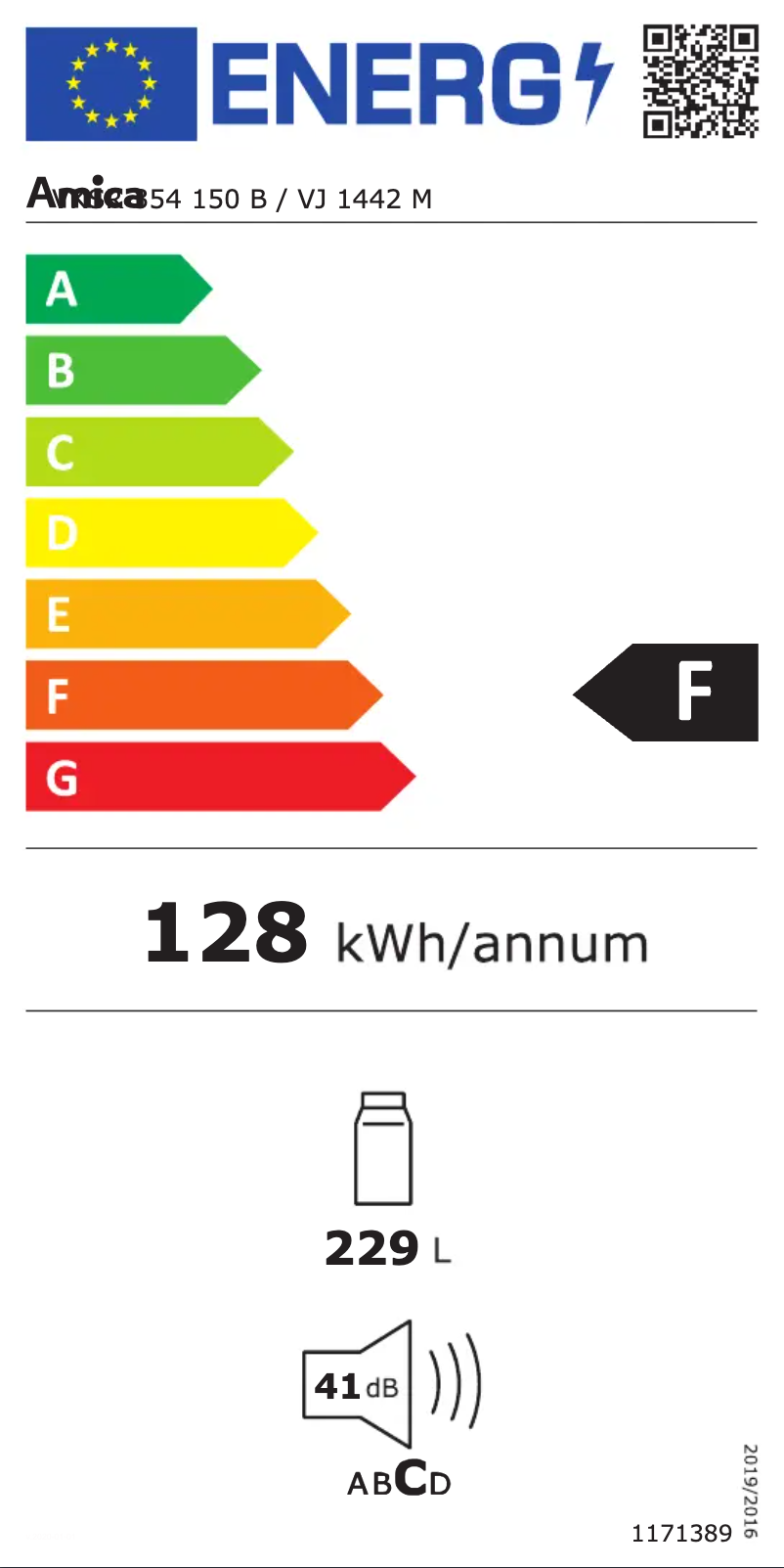 Página 1 del manual Etiqueta energética Amica VKSR 354 150 B