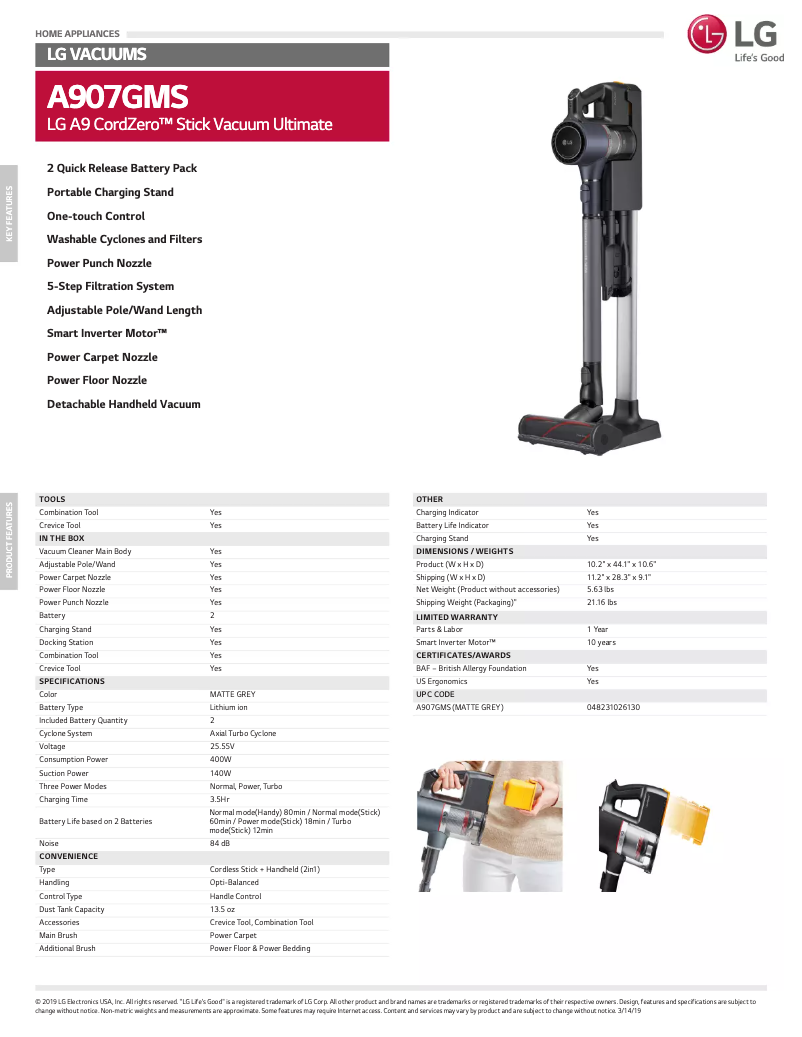 Página 1 del manual Ficha técnica LG A907GMS