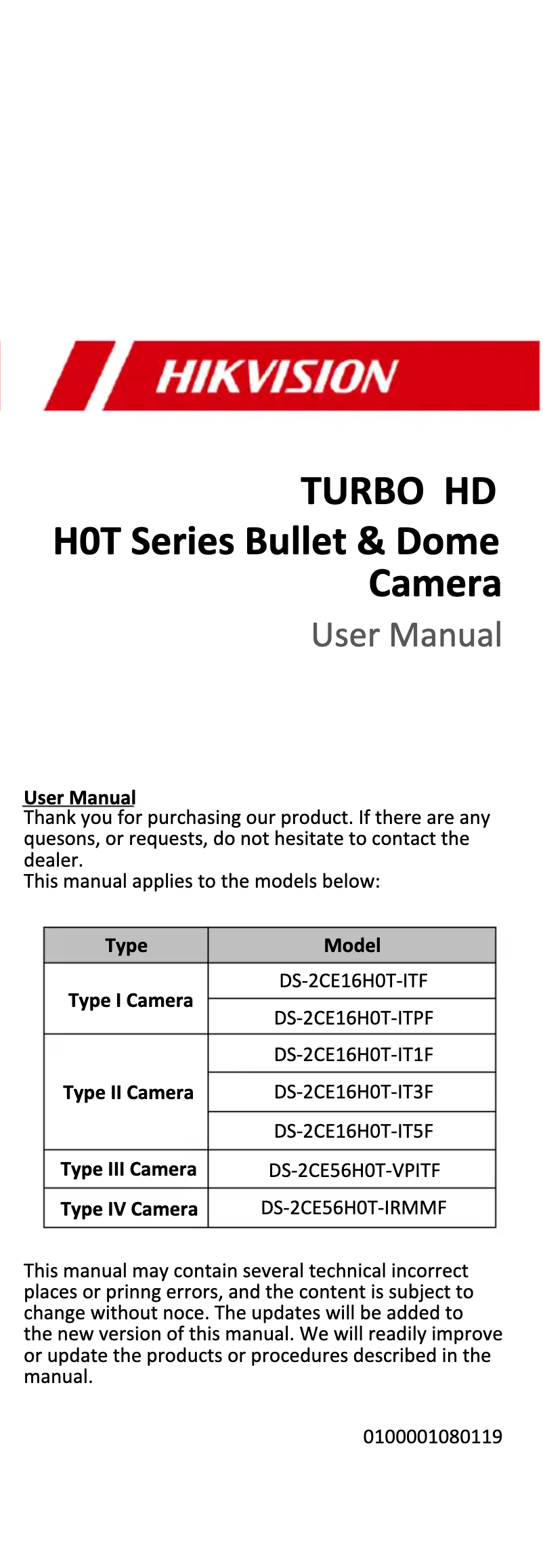 Imagen de la primera página del manual del dispositivo DS-2CE16H0T-ITF