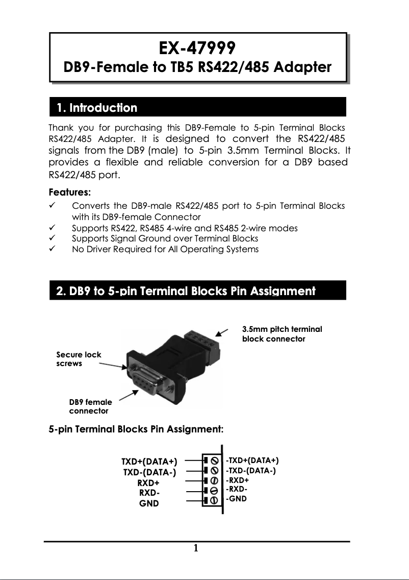 Página nº 1 - Manual de usuario EXSYS EX-47995