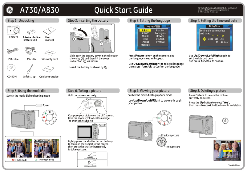 Imagen de la primera página del manual del dispositivo A830