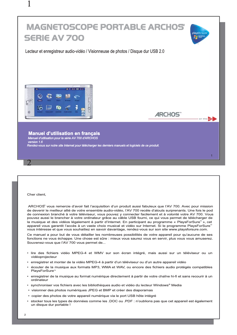Imagen de la primera página del manual del dispositivo AV700