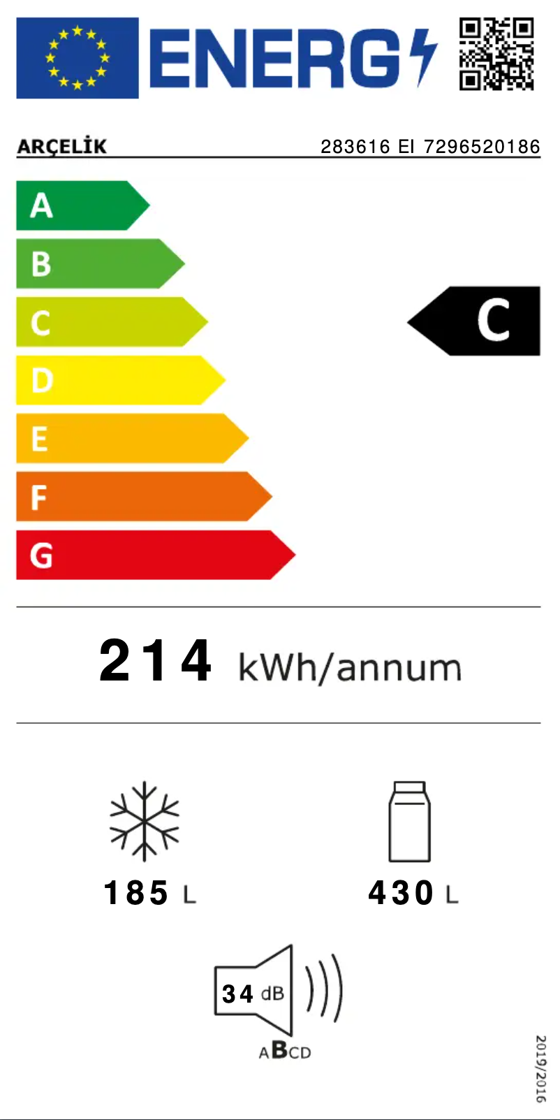 Página 1 del manual Etiqueta energética Arçelik 283616 EI