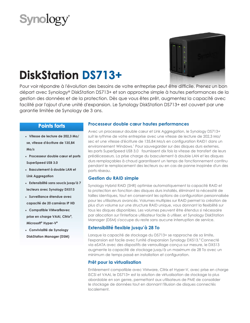 Página 1 del manual Ficha técnica Synology DiskStation DS713+