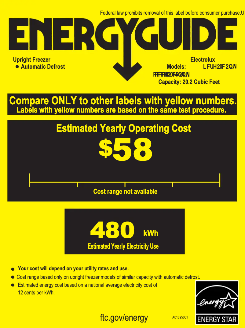 Página 1 del manual Etiqueta energética Frigidaire FFFH20F2Q