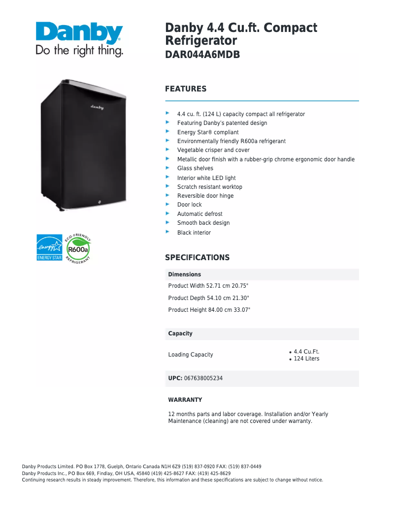 Página nº 1 - Ficha técnica Danby DAR044A6MDB