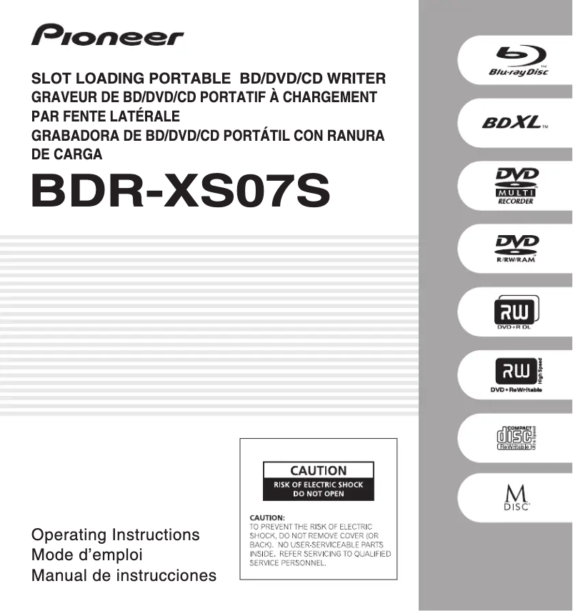 Página 1 del manual Manual de usuario Pioneer BDR-XS07S