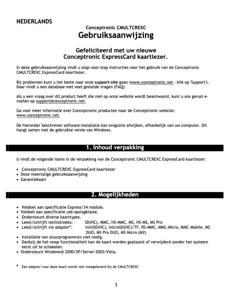 Página nº 1 - Manual de usuario Conceptronic CMULTCREXC