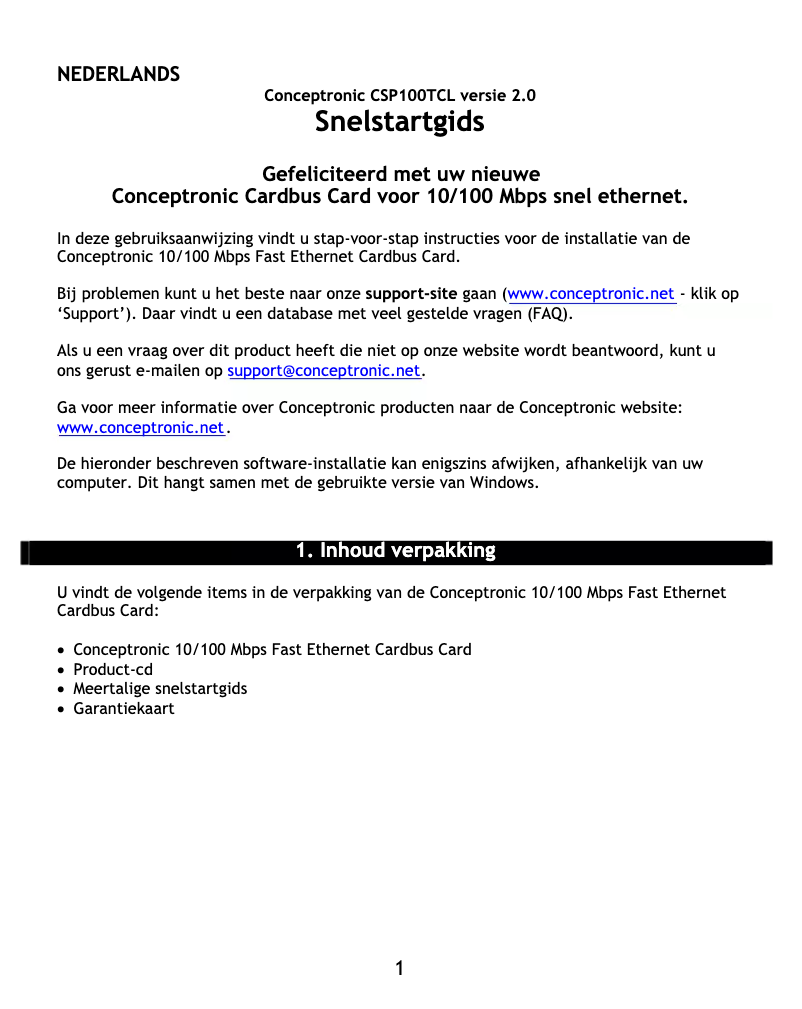 Página 1 del manual Manual de usuario Conceptronic CSP100TCL