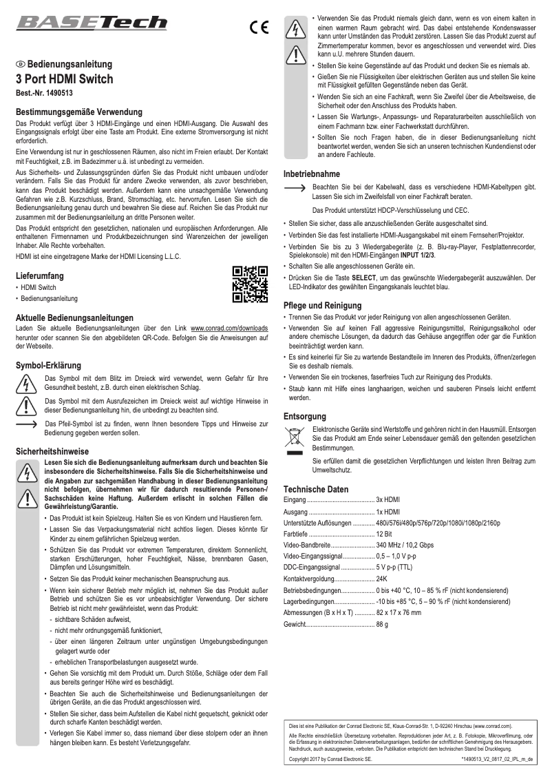 Página 1 del manual Manual de usuario BaseTech HM-SW301KT