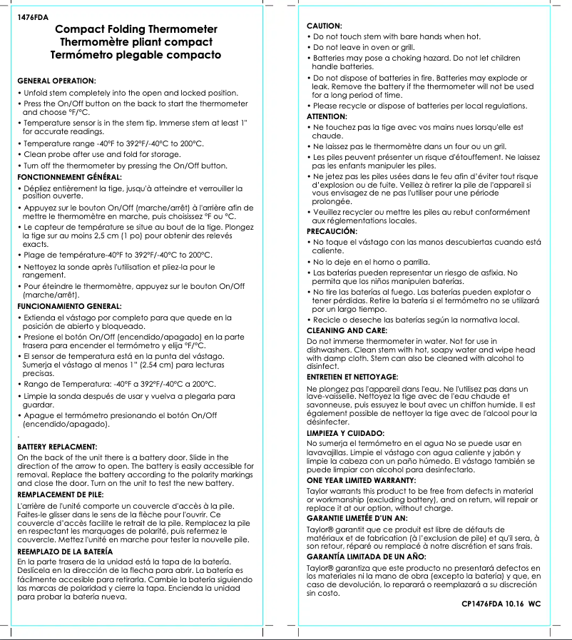 Página 1 del manual Manual de usuario Taylor 1476