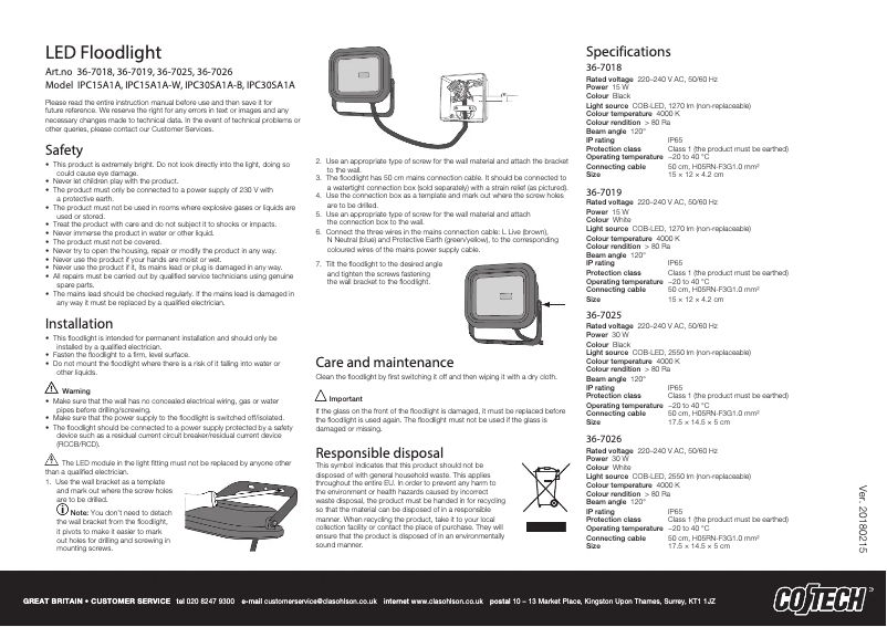 Imagen de la primera página del manual del dispositivo IPC15A1A