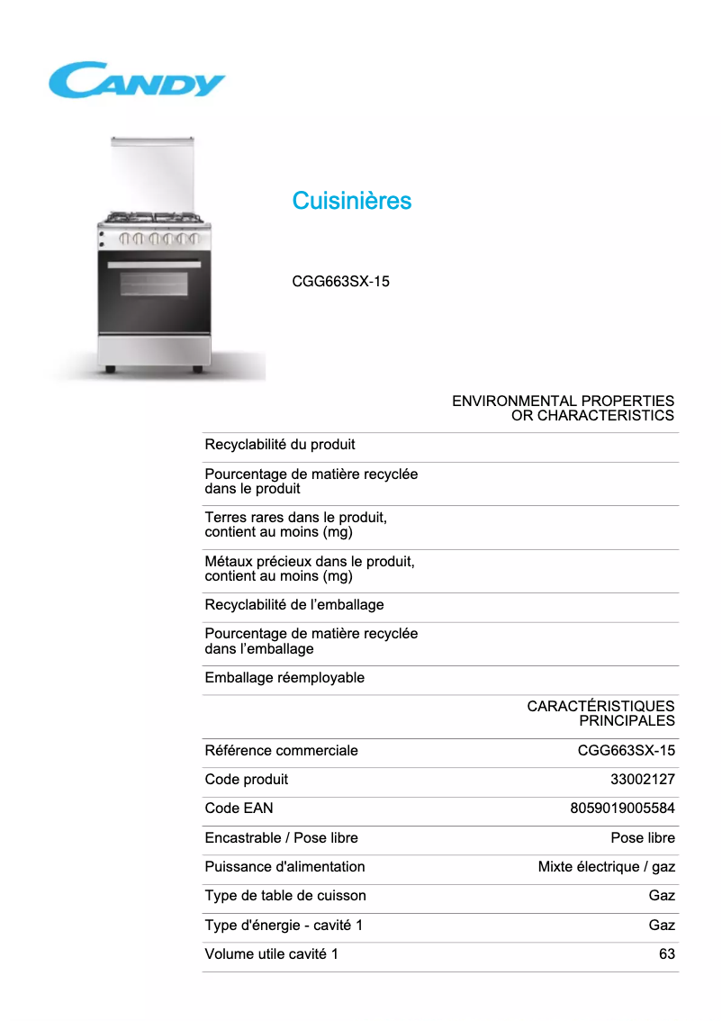 Imagen de la primera página del manual del dispositivo CGG663SX-15