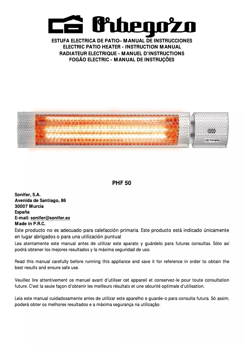 Imagen de la primera página del manual del dispositivo PHF 50