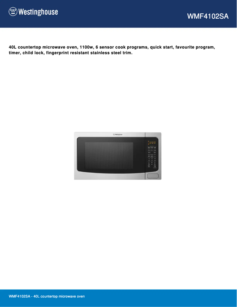 Página 1 del manual Ficha técnica Westinghouse WMF4102SA