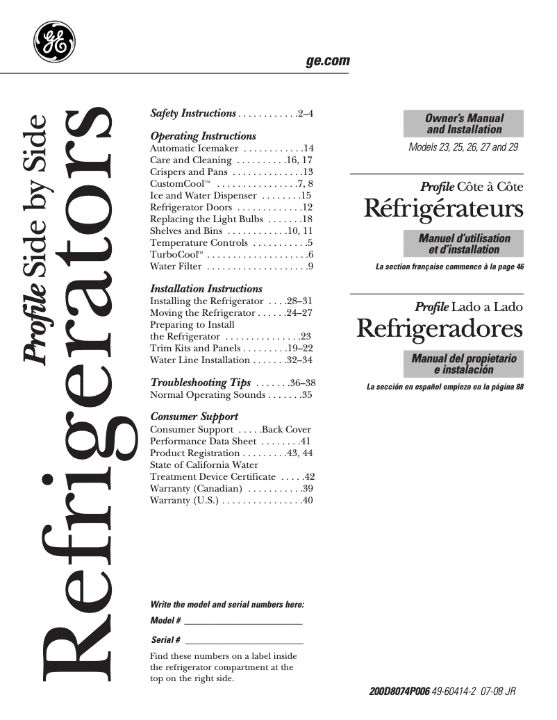 Imagen de la primera página del manual del dispositivo Profile PSS29NSTSS