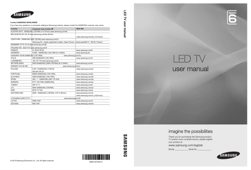 Imagen de la primera página del manual del dispositivo UE40C6000RW