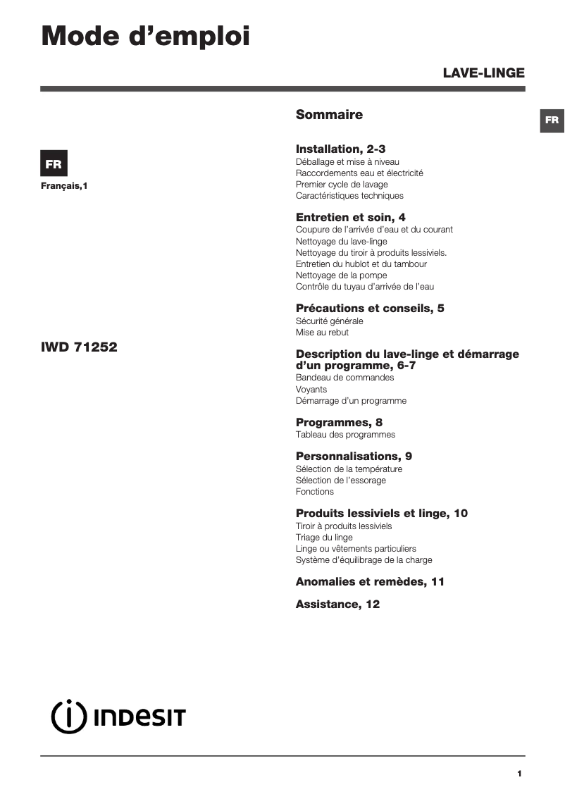 Imagen de la primera página del manual del dispositivo IWD 71252 S C FR