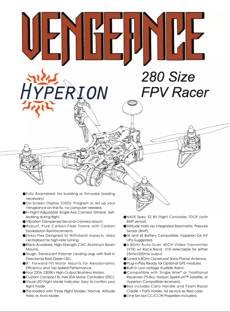 Imagen de la primera página del manual del dispositivo Vengeance 280 FPV Racer