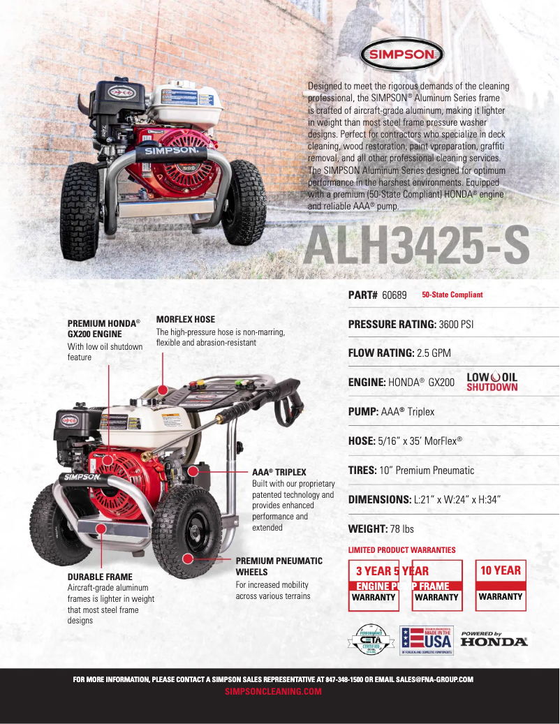 Página 1 del manual Ficha técnica Simpson ALH3425-S