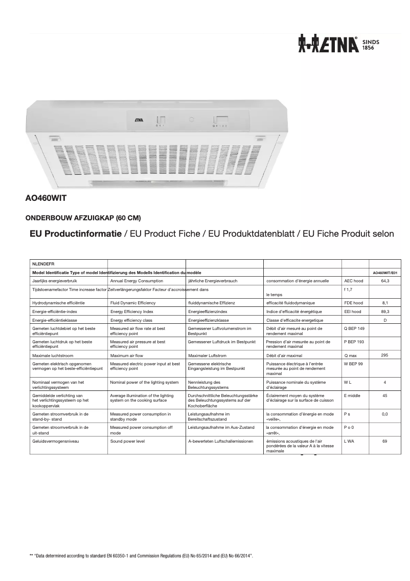 Página 1 del manual Ficha técnica Etna AO460WIT