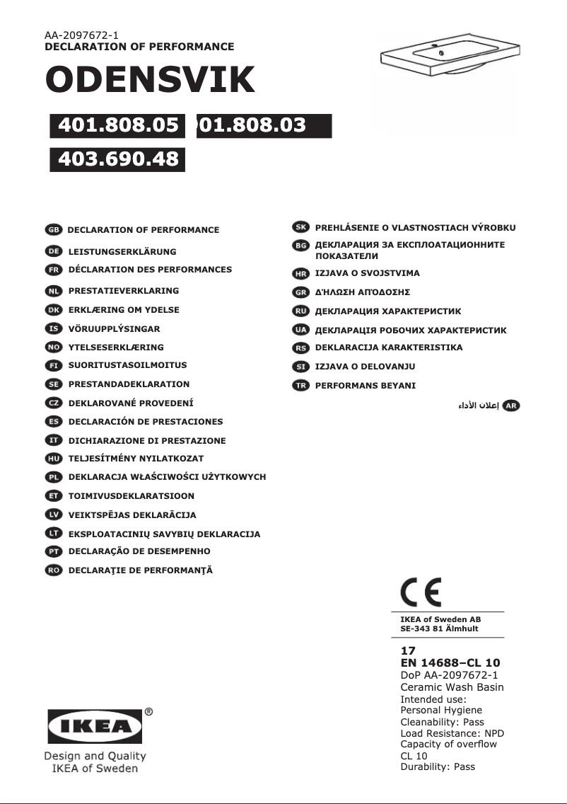 Imagen de la primera página del manual del dispositivo ODENSVIK 401.808.05