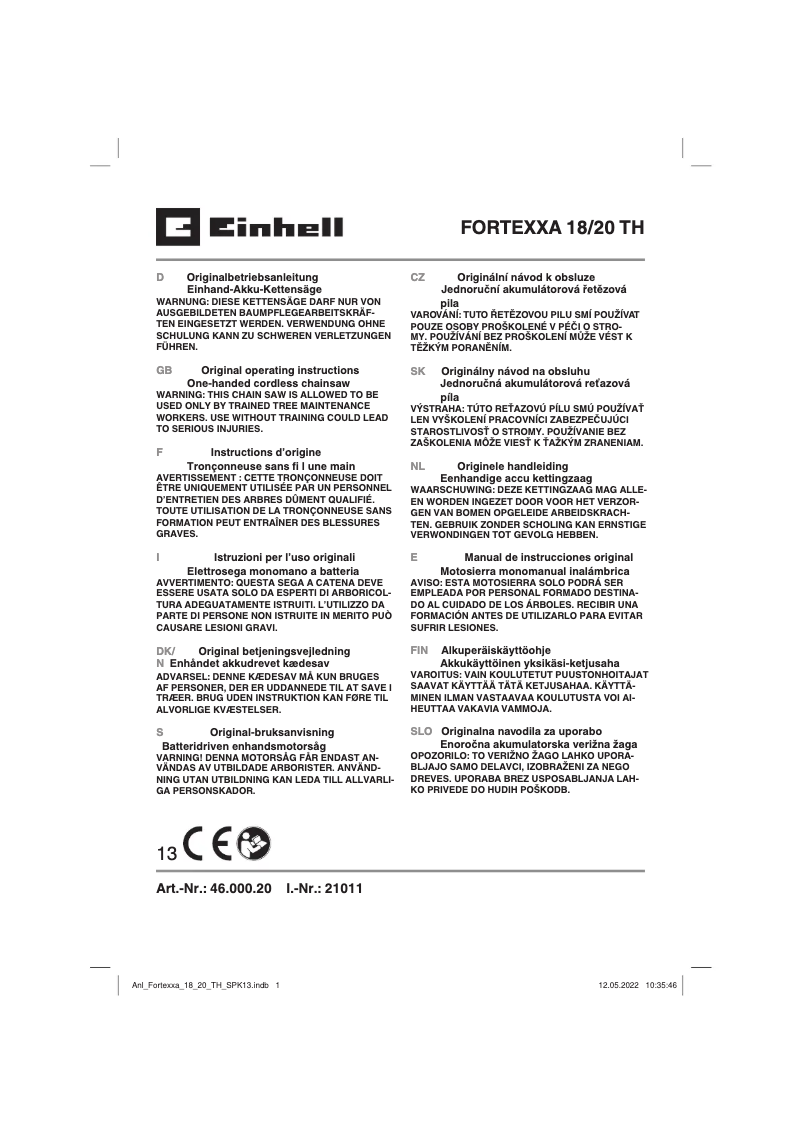 Página 1 del manual Manual de usuario Einhell FORTEXXA 18/20 TH