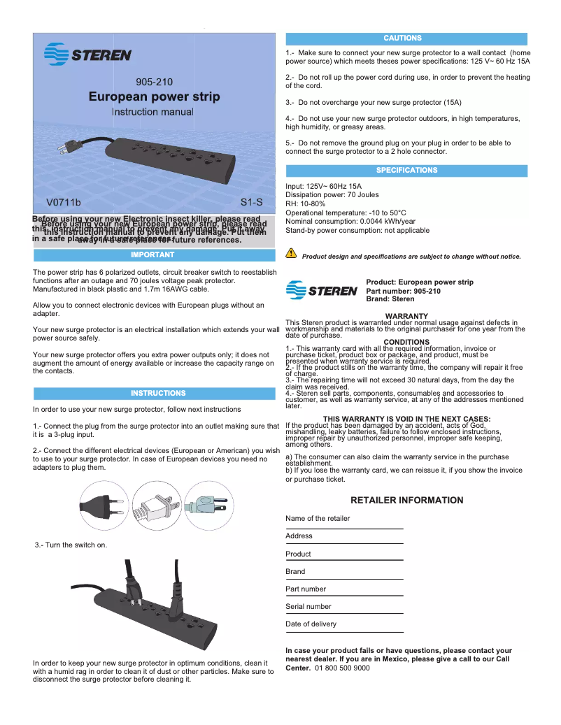 Imagen de la primera página del manual del dispositivo 905-210