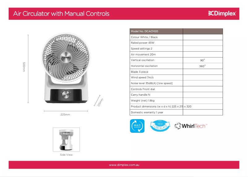 Página 1 del manual Ficha técnica Dimplex DCACM20