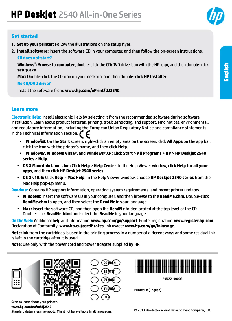 Imagen de la primera página del manual del dispositivo Deskjet 2547