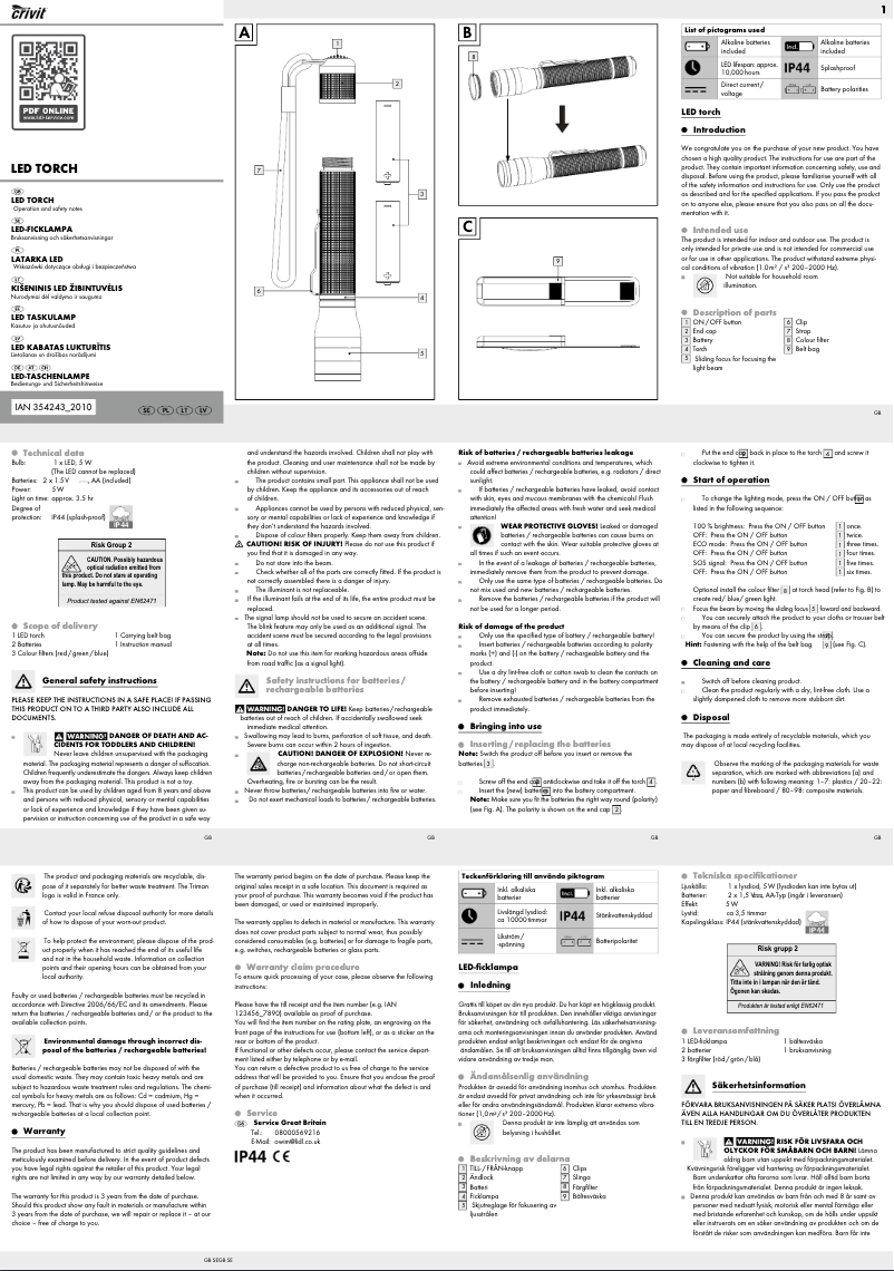 Página nº 1 - Manual de usuario Crivit IAN 359708