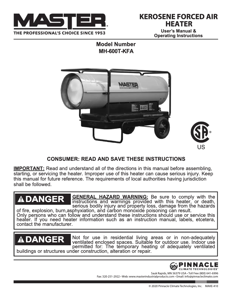Página 1 del manual Manual de usuario Master MH-600T-KFA